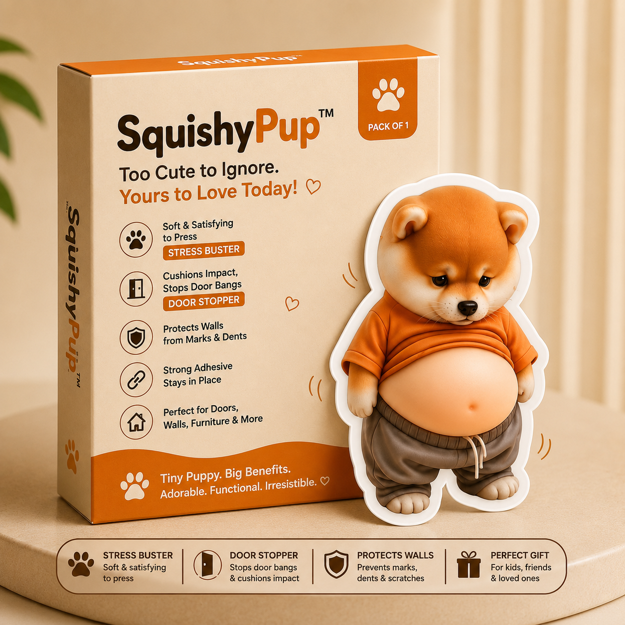 3D SquishyPup™ – The Cutest Stress Buster and Door Protector (Pack of 4 pcs)